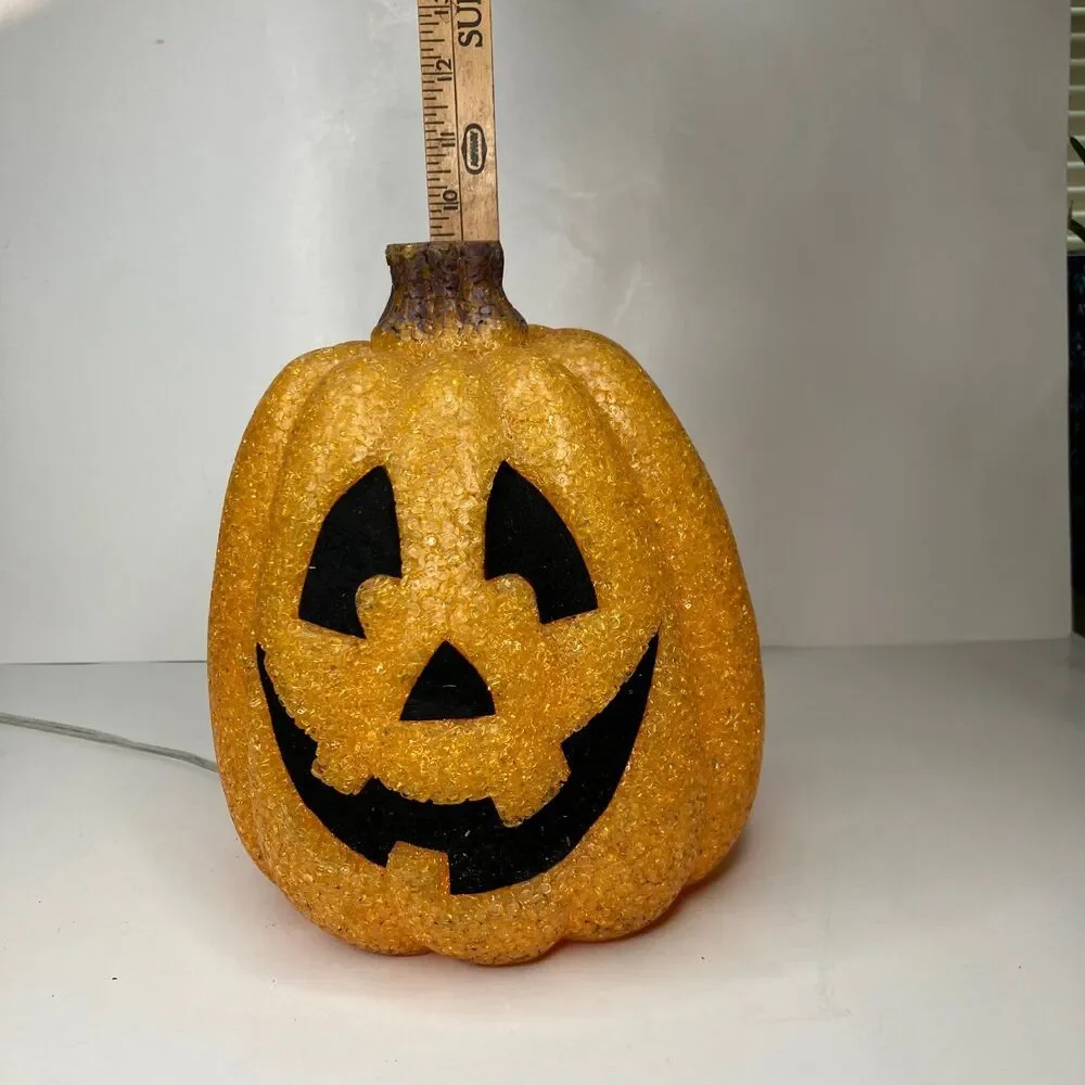 Zauder's Orange Lighted Melted Plastic Popcorn Halloween Jack O Lantern Pumpkin